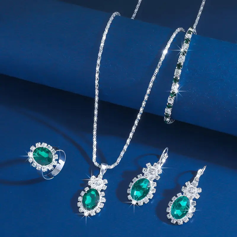 White Gold Jewelry Set - Elegant Necklace and Earrings