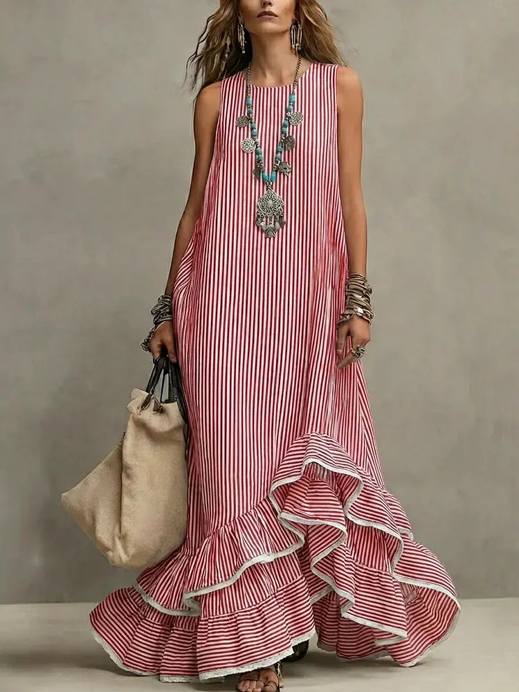 Ruffled Maxi Dress | Casual Retro Style for Women