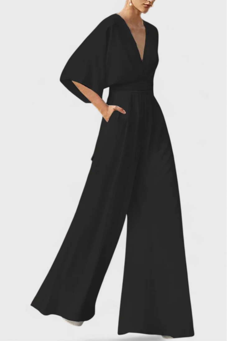 Elegant Cape Sleeve Jumpsuit with V-Neck for Women
