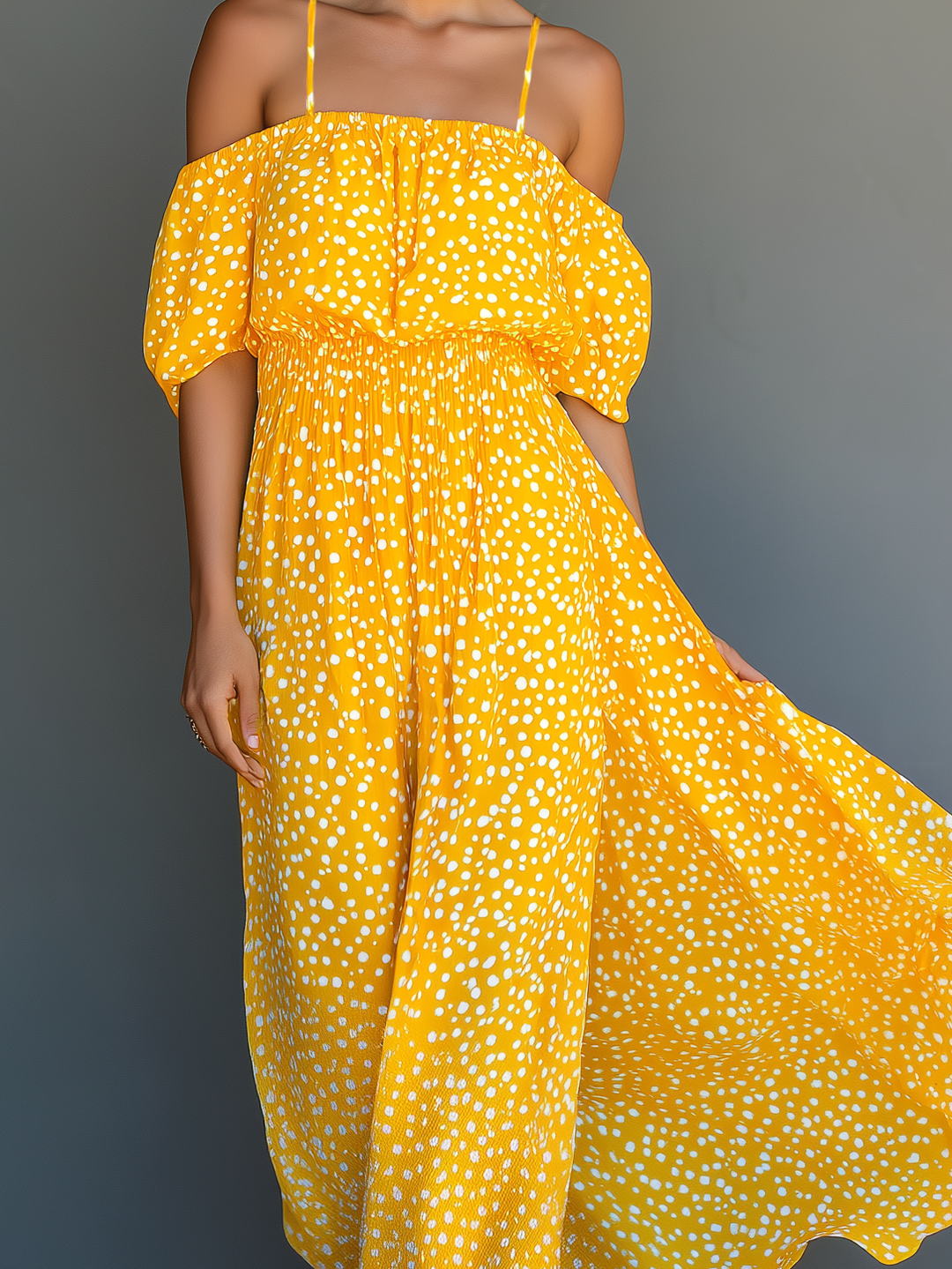 Yellow Chiffon Maxi Dress with Sleeves - Flowy Summer Dress