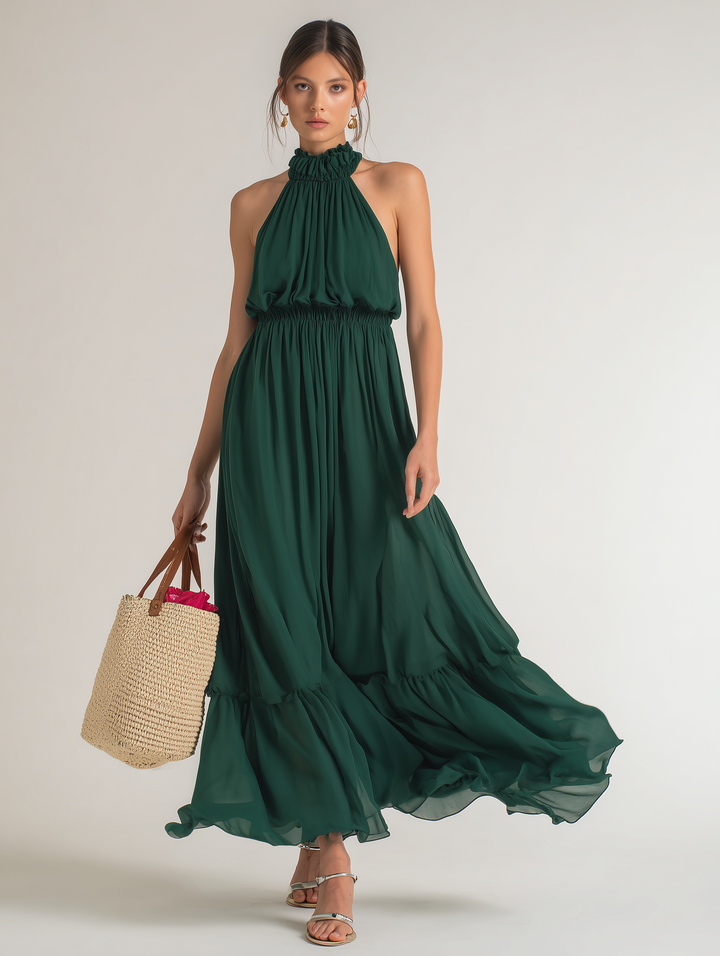 Chiffon Maxi Dress for Women - Elegant Sleeveless Evening Gown
