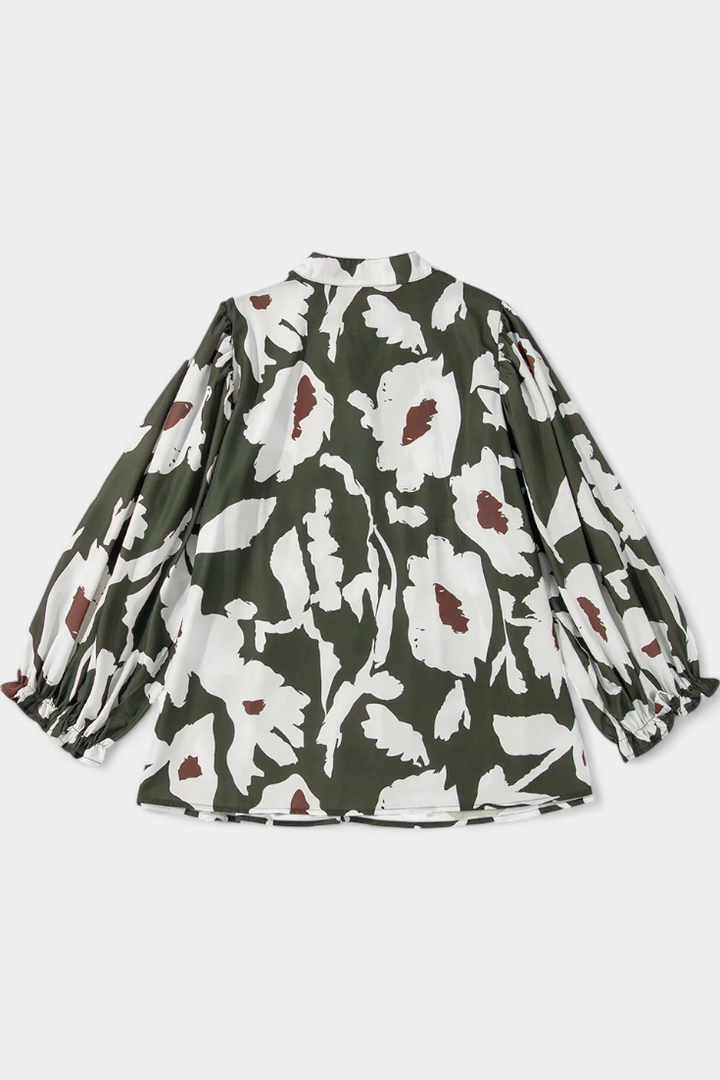 Puff Sleeve Blouse with Abstract Floral Print - Relaxed Fit Top