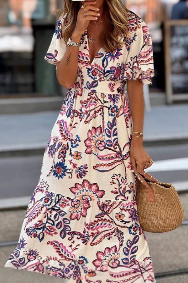Floral Maxi Dress with Puff Sleeves for Women