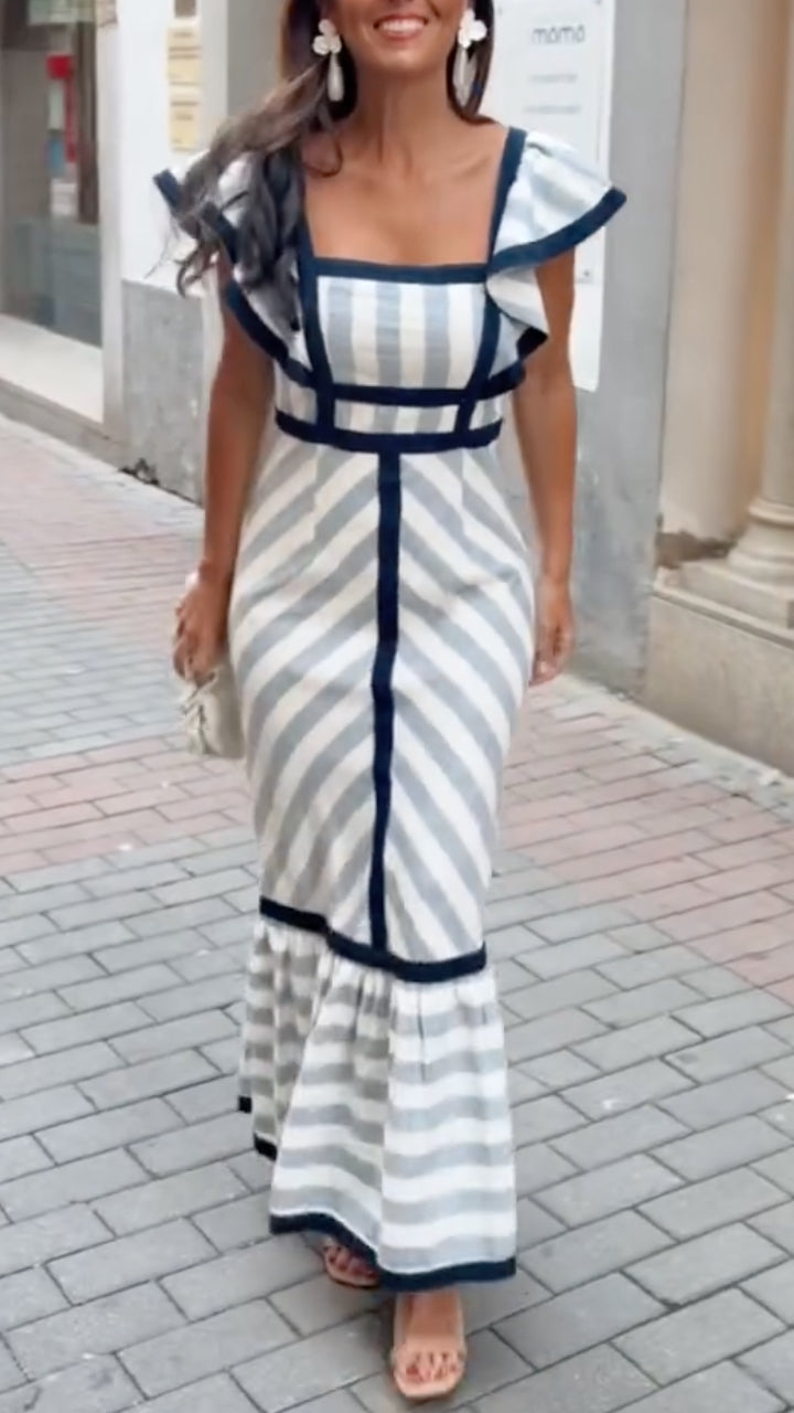 Retro Striped Maxi Dress for Women - Flowing Elegant Fit