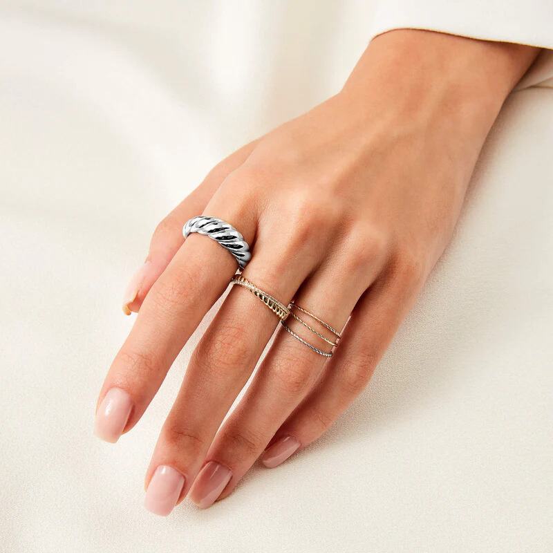 Croissant Ring in White Gold - Chunky Dome Statement Ring