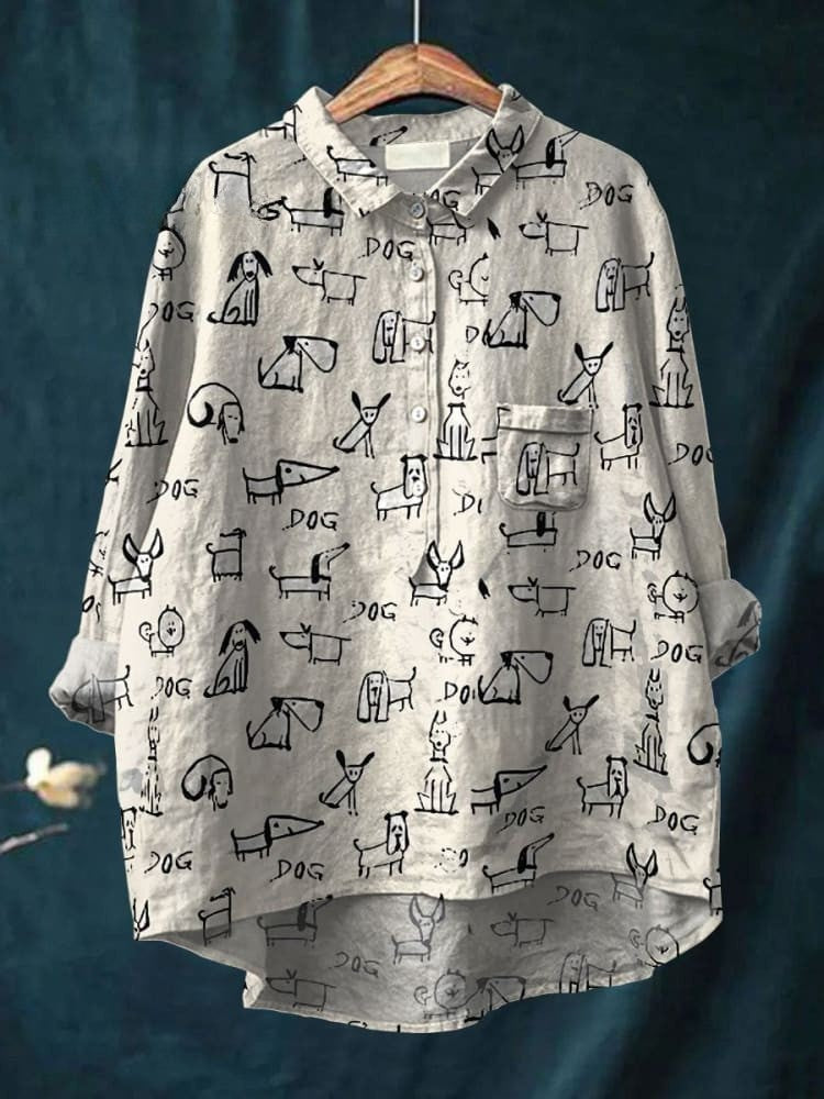Dog Doodle Shirt for Women | Playful Printed Blouse