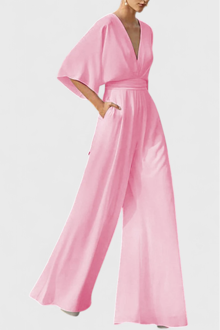 Elegant Cape Sleeve Jumpsuit with V-Neck for Women