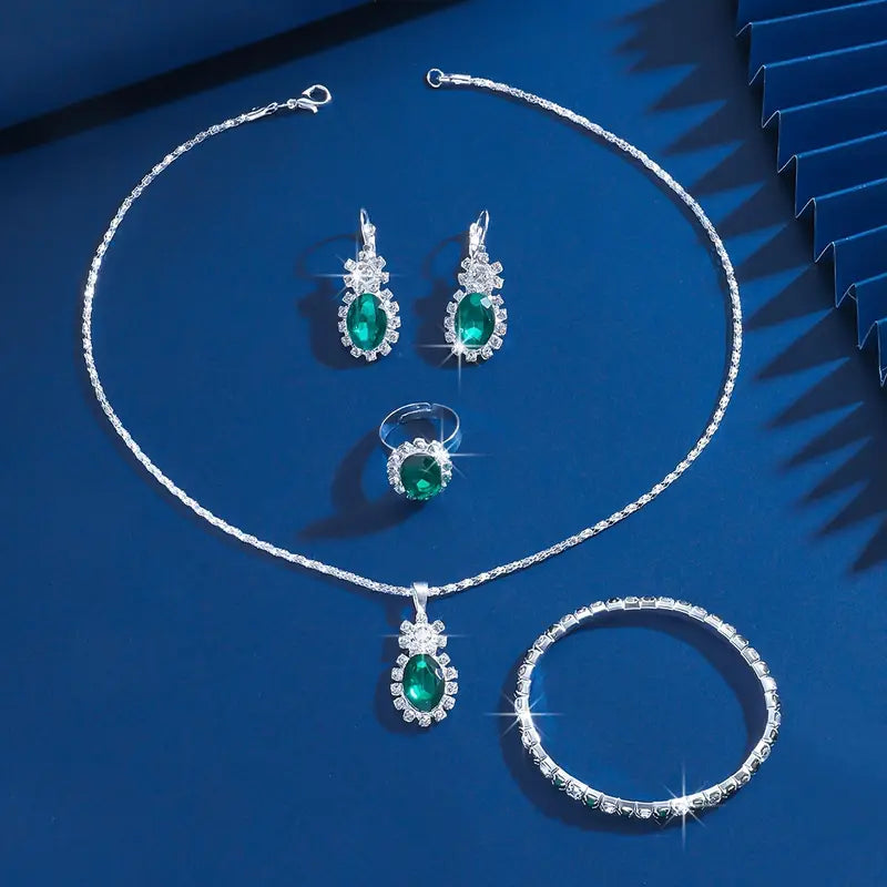 White Gold Jewelry Set - Elegant Necklace and Earrings