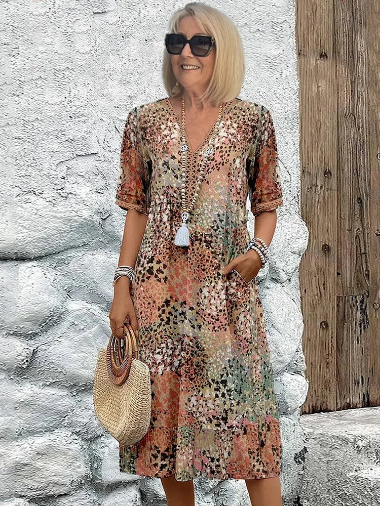 Floral Midi Dress with Tummy Control for Women