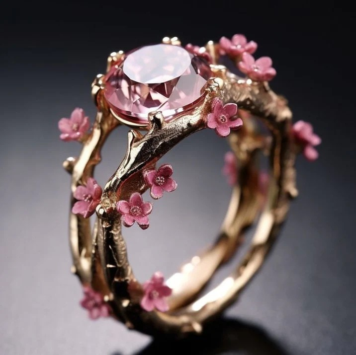 Crystal Flower Ring in Pink and Gold | Elegant Statement Jewelry
