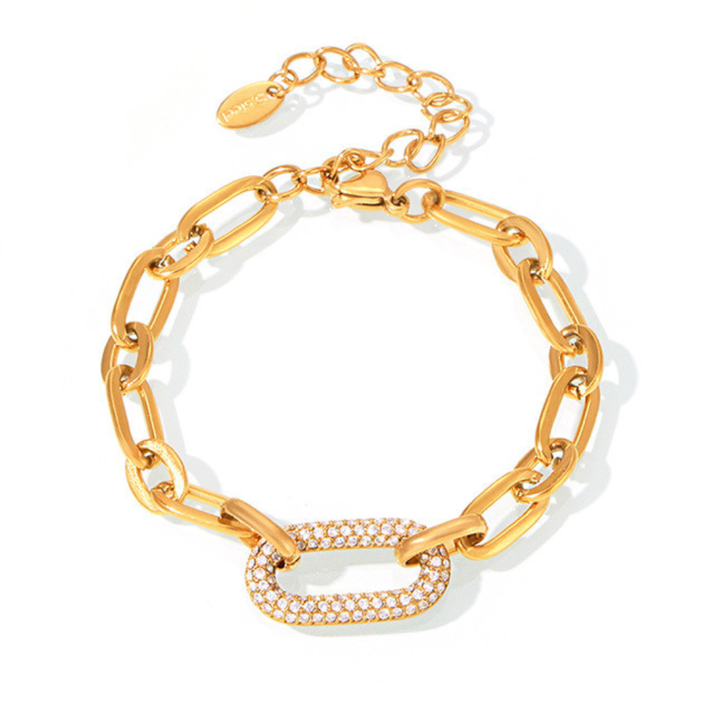 Gold Chain Link Jewelry Set | Chunky Pave Necklace and Bracelet