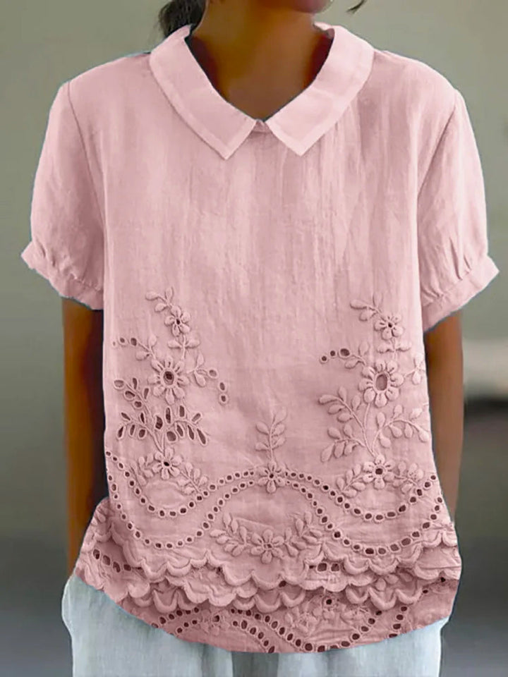 Floral Embroidered Shirt for Women - Soft Pink Relaxed Fit Blouse