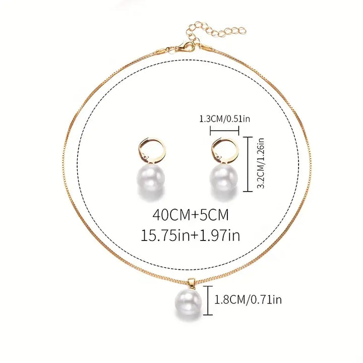 Pearl Jewelry Set Gold Tone Necklace Earrings Elegant Bridal