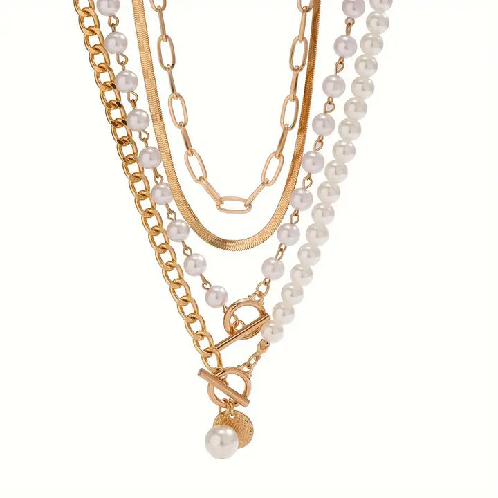 Pearl Snake Chain Necklace Set | Vintage Gold Layered Necklace