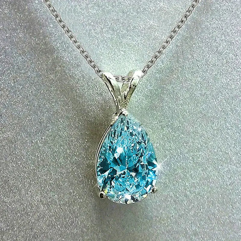 Ocean's Tear Necklace in White Gold | Elegant Teardrop Pendant