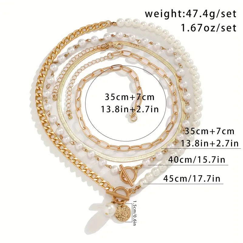 Pearl Snake Chain Necklace Set | Vintage Gold Layered Necklace
