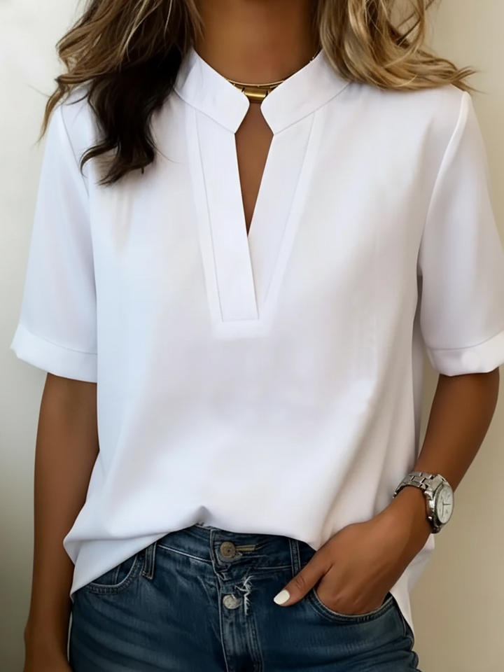 V-Neck Blouse with Gold Detail for Women - Elegant Everyday Top