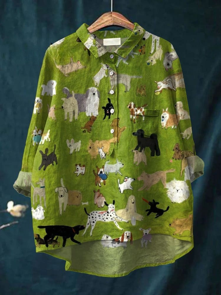 Dog Parade Shirt for Women | Classic Button Up Blouse