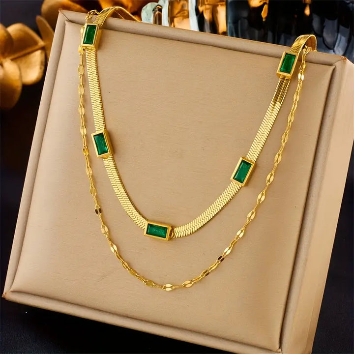 Gold Layered Necklace | Double Chain Retro Statement Jewelry