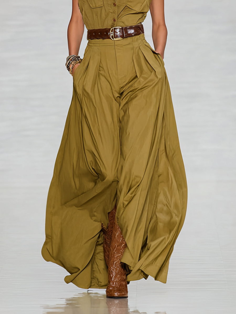 Cotton Maxi Shirt Dress with Short Sleeves and Button Front