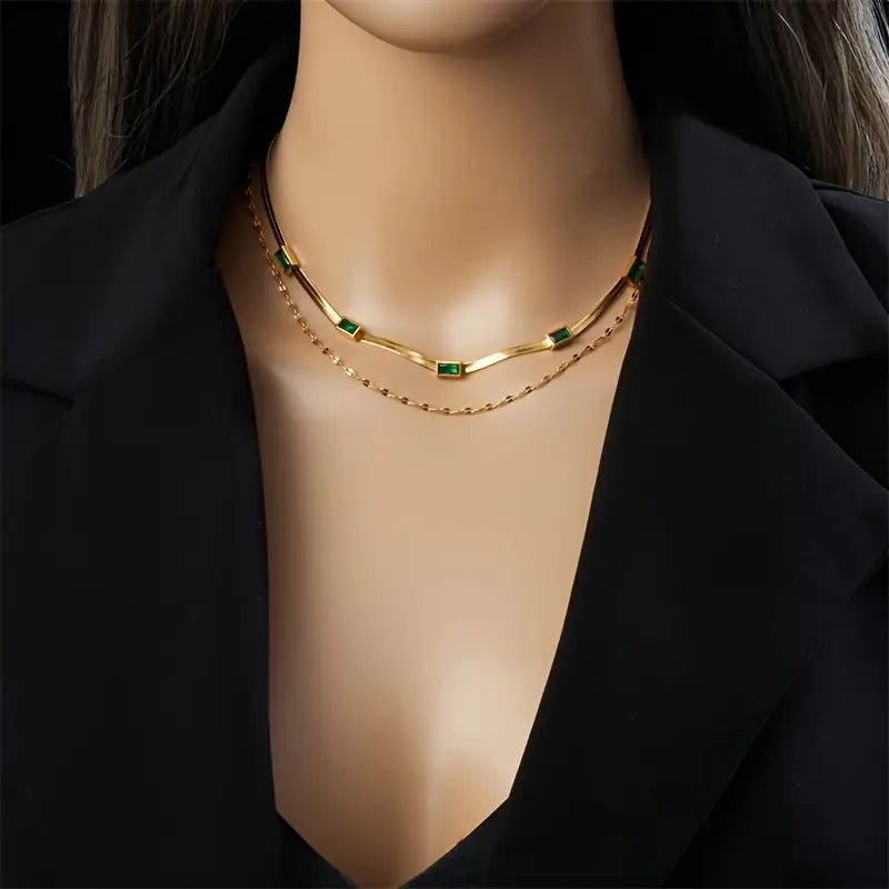 Gold Layered Necklace | Double Chain Retro Statement Jewelry