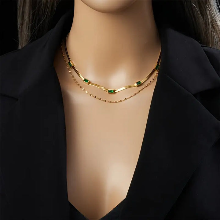 Gold Layered Necklace | Double Chain Retro Statement Jewelry