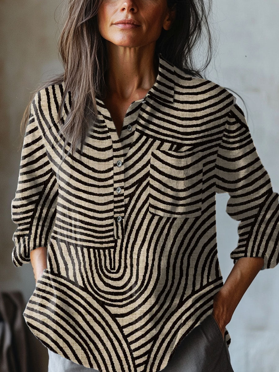 Abstract Striped Print Shirt for Women | Button Up Blouse