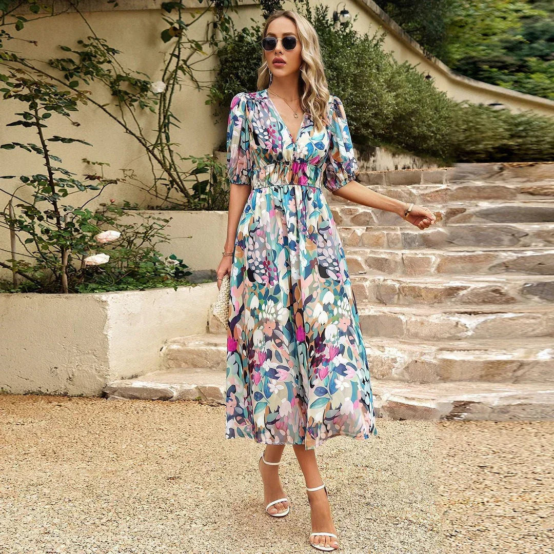 V-Neck Dress for Women - Timeless Elegant Midi Dress