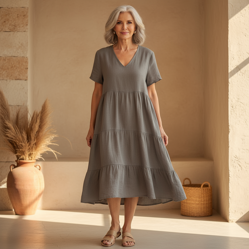 Casual Summer V-Neck Dress | Effortless Short Sleeve Midi