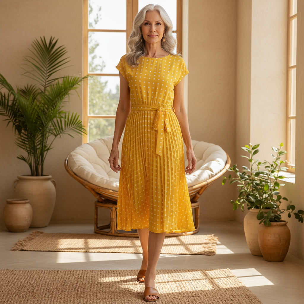 Polka Dot Midi Dress for Women - Timeless Floral Print