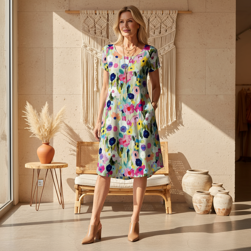 Watercolor Bloom Dress for Women - Timeless Floral Style