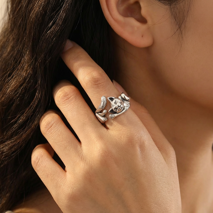 Vintage Cat Ring for Women - Sterling Silver Animal Jewelry