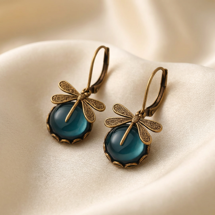 Dragonfly Earrings Antique Gold Vintage Style Statement Earrings