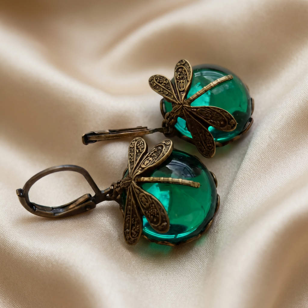 Dragonfly Earrings Antique Gold Vintage Style Statement Earrings