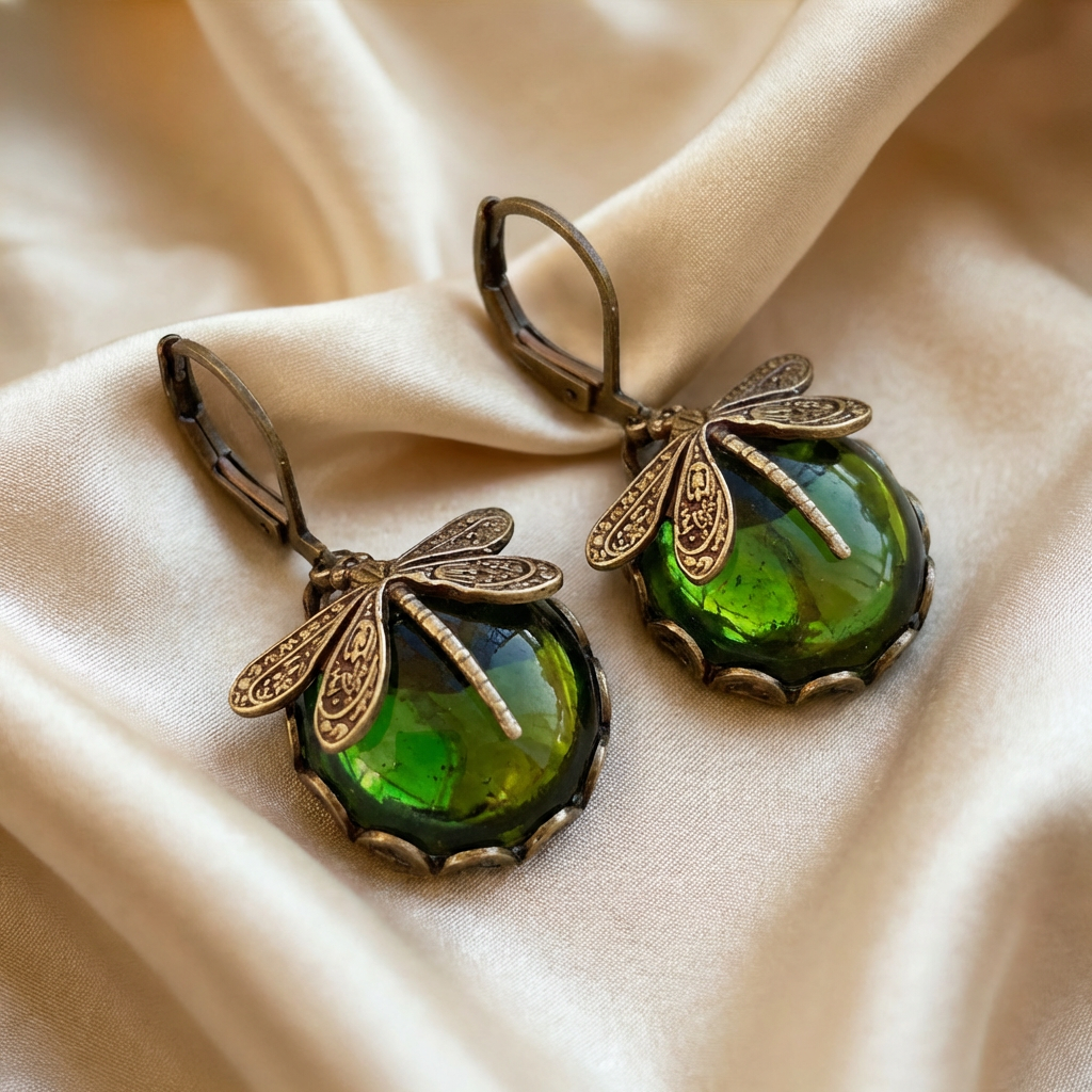 Dragonfly Earrings Antique Gold Vintage Style Statement Earrings
