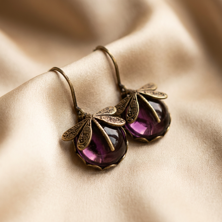 Dragonfly Earrings Antique Gold Vintage Style Statement Earrings