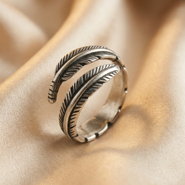 Adjustable Memorial Ring Sterling Silver Feather Angel
