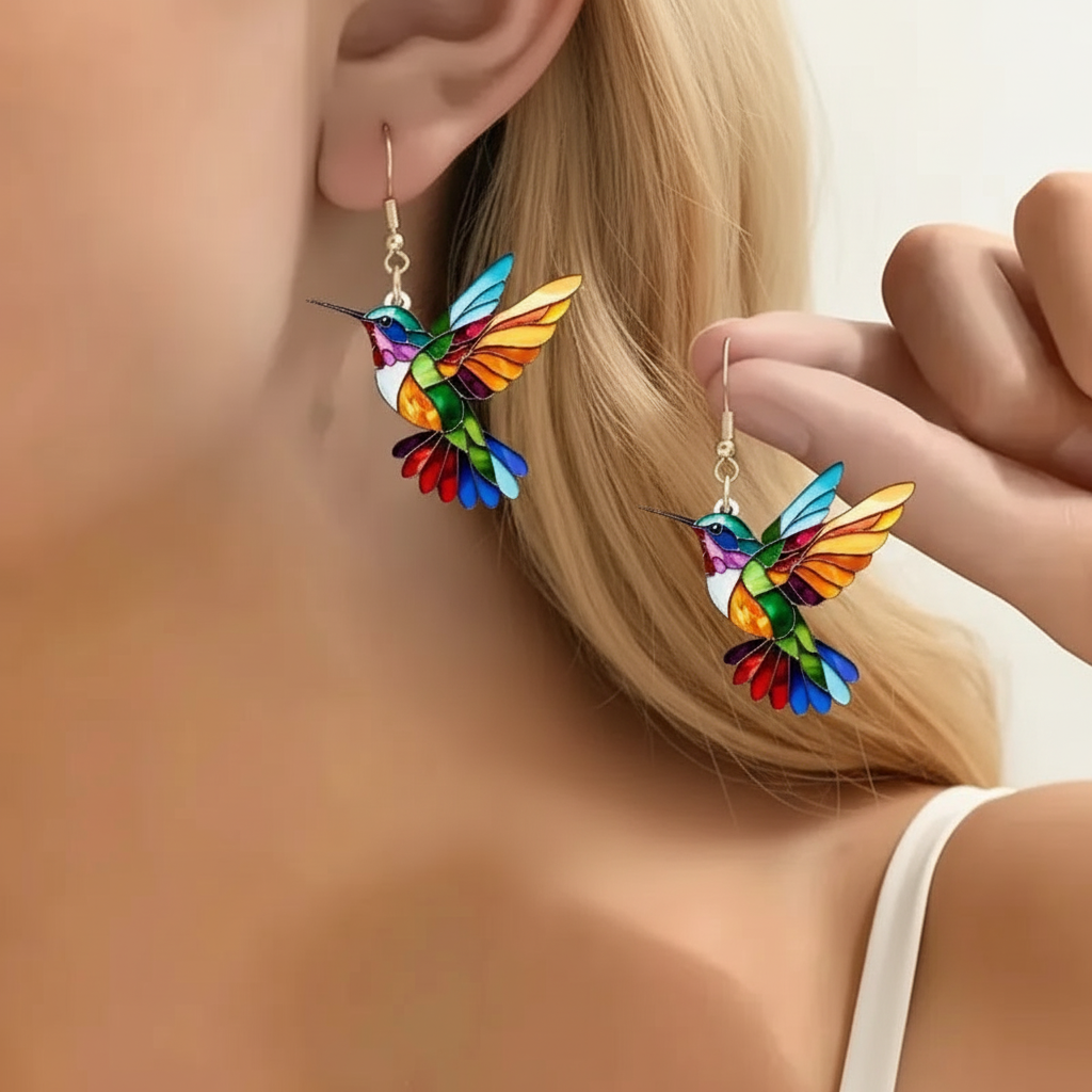 Statement Hummingbird Earrings - Colorful Lightweight Dangle Drops