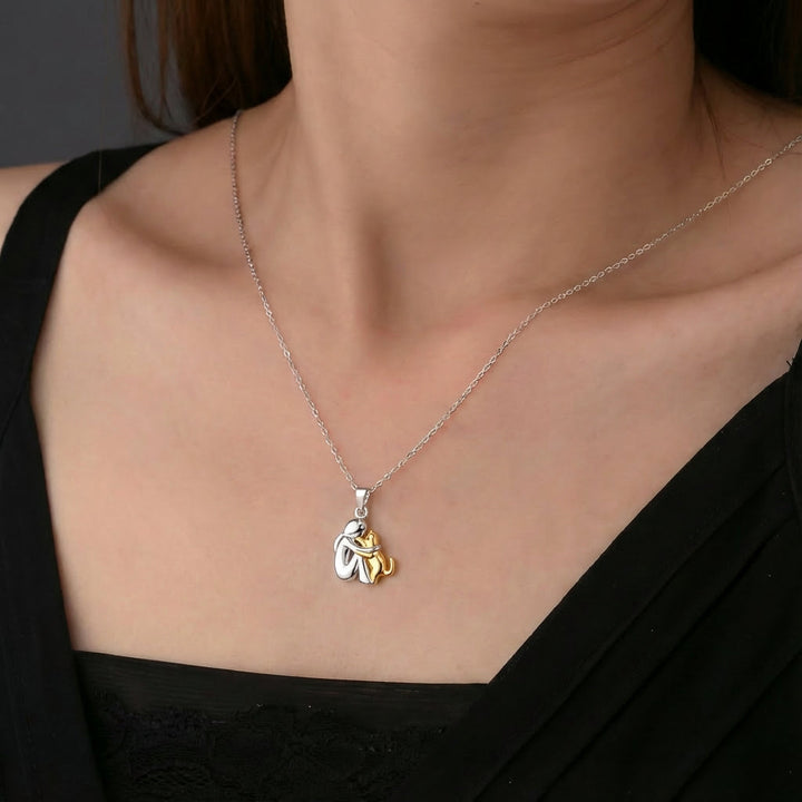 Cat Hug Pendant Necklace Gold Plated Memorial Jewelry