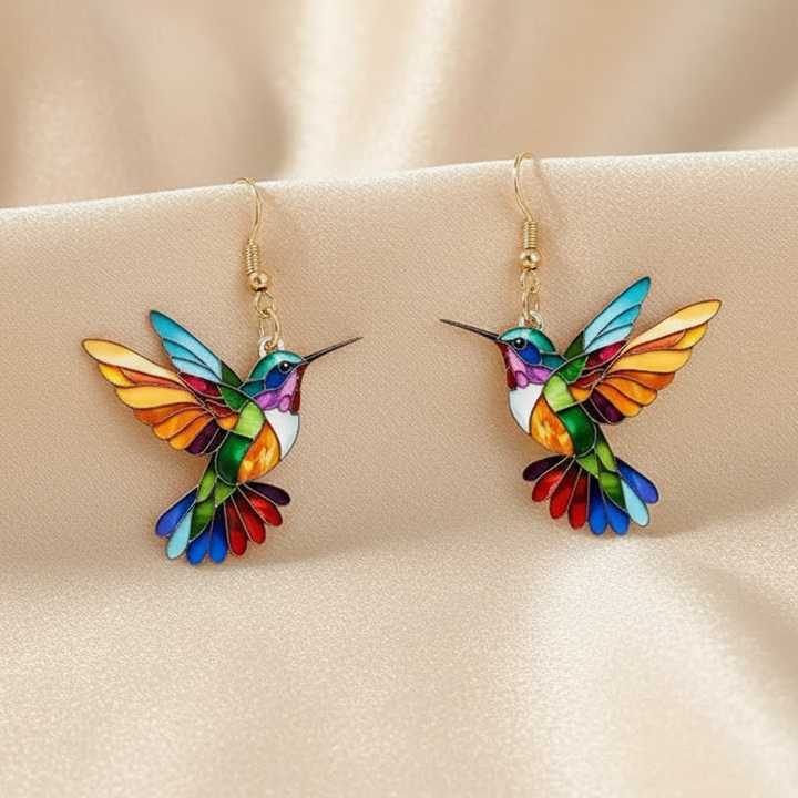 Statement Hummingbird Earrings - Colorful Lightweight Dangle Drops