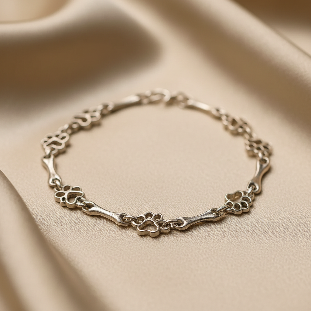 Sterling Silver Dog Paw Bracelet | Dainty Pet Lover Charm Bracelet