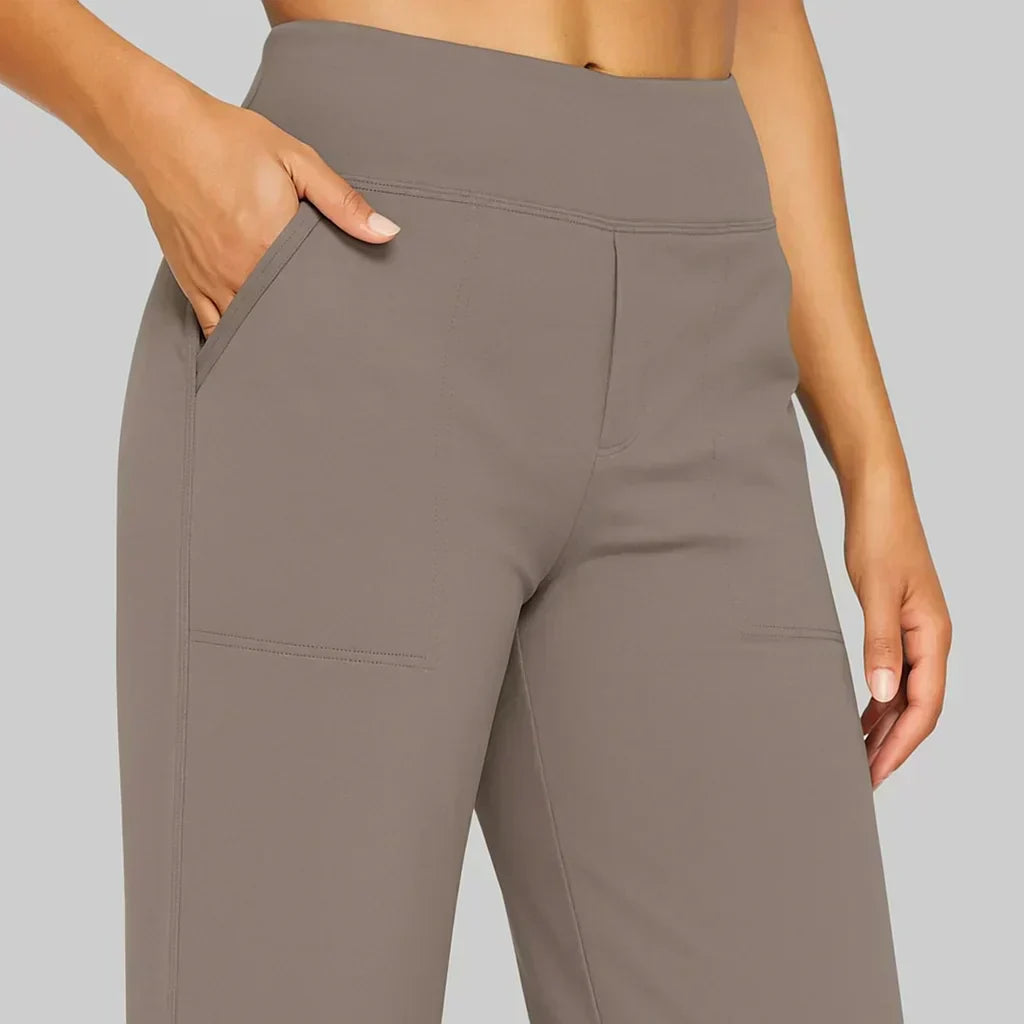 Stretch Work Pants for Women - High Waist Pull On Trousers