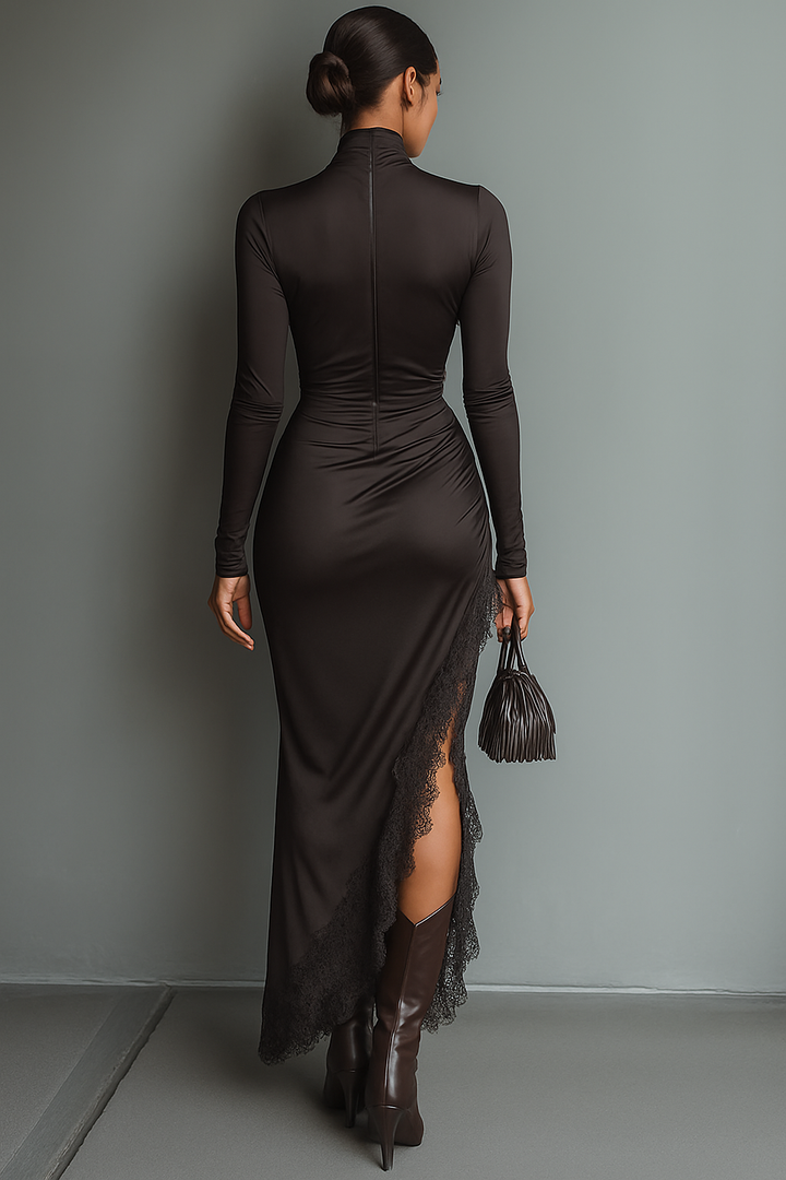 Elegant Maxi Dress with Lace Trim and Irregular Hem