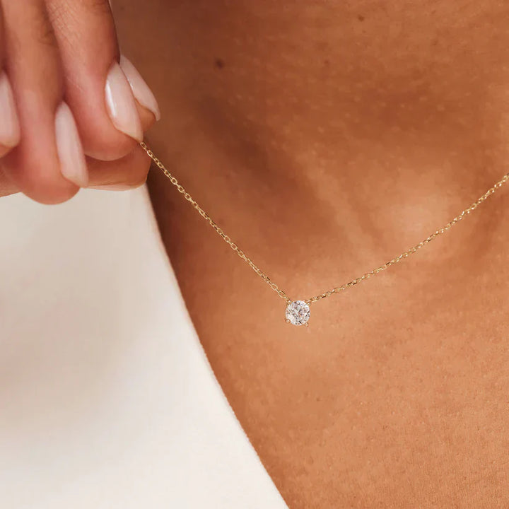 Moissanite Pendant Necklace in Gold | Delicate Layering Necklace