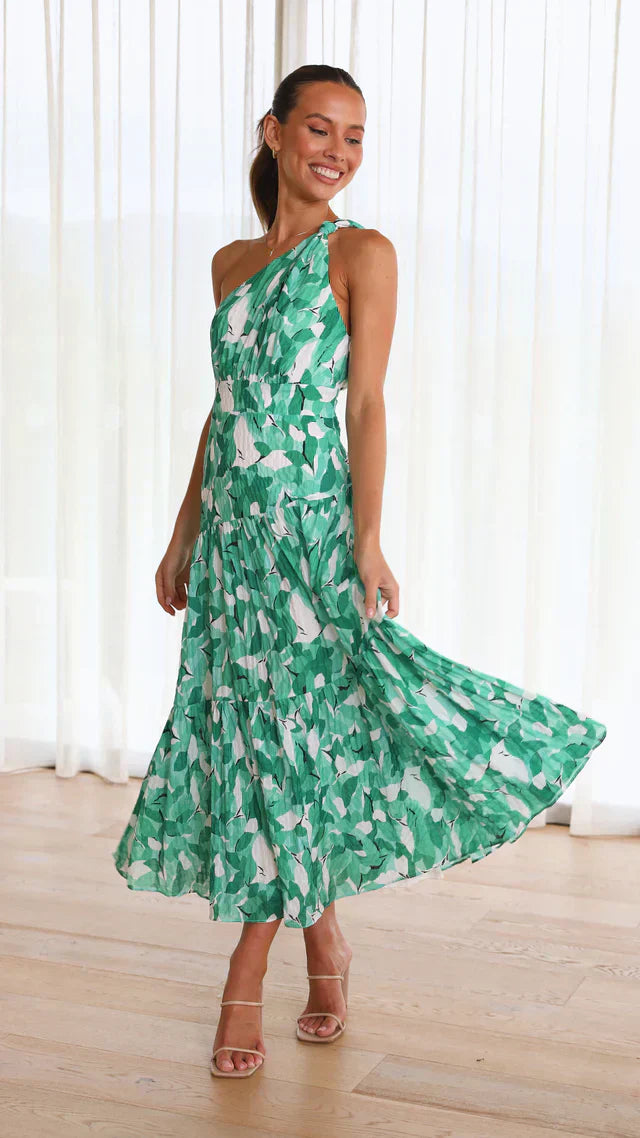 Asymmetrical One Shoulder Dress with Floral Print for Women