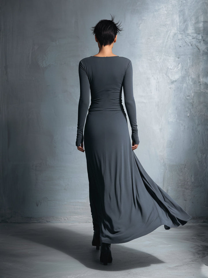 Gray Wrap Maxi Dress with Knot Detail for Women