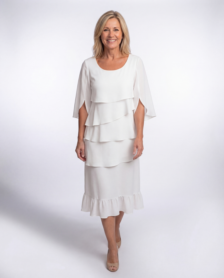 Midi Dress with Tummy Control and Split Sleeves