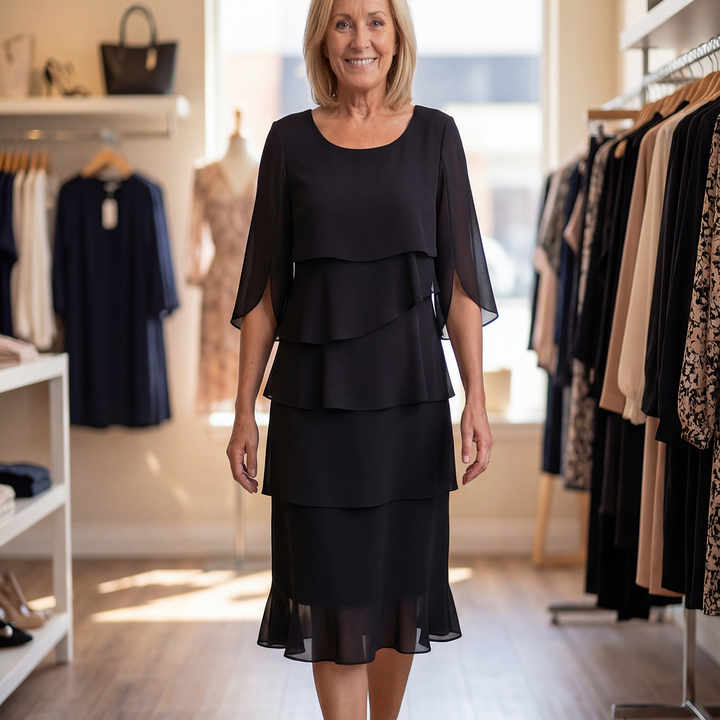 Midi Dress with Tummy Control and Split Sleeves