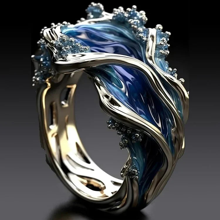 Wavy Gold Ring | Antique Style White Gold Statement Ring