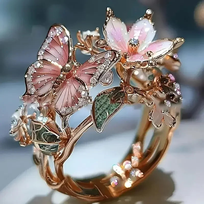 Butterfly Ring Gold Zirconia Statement Jewelry for Women